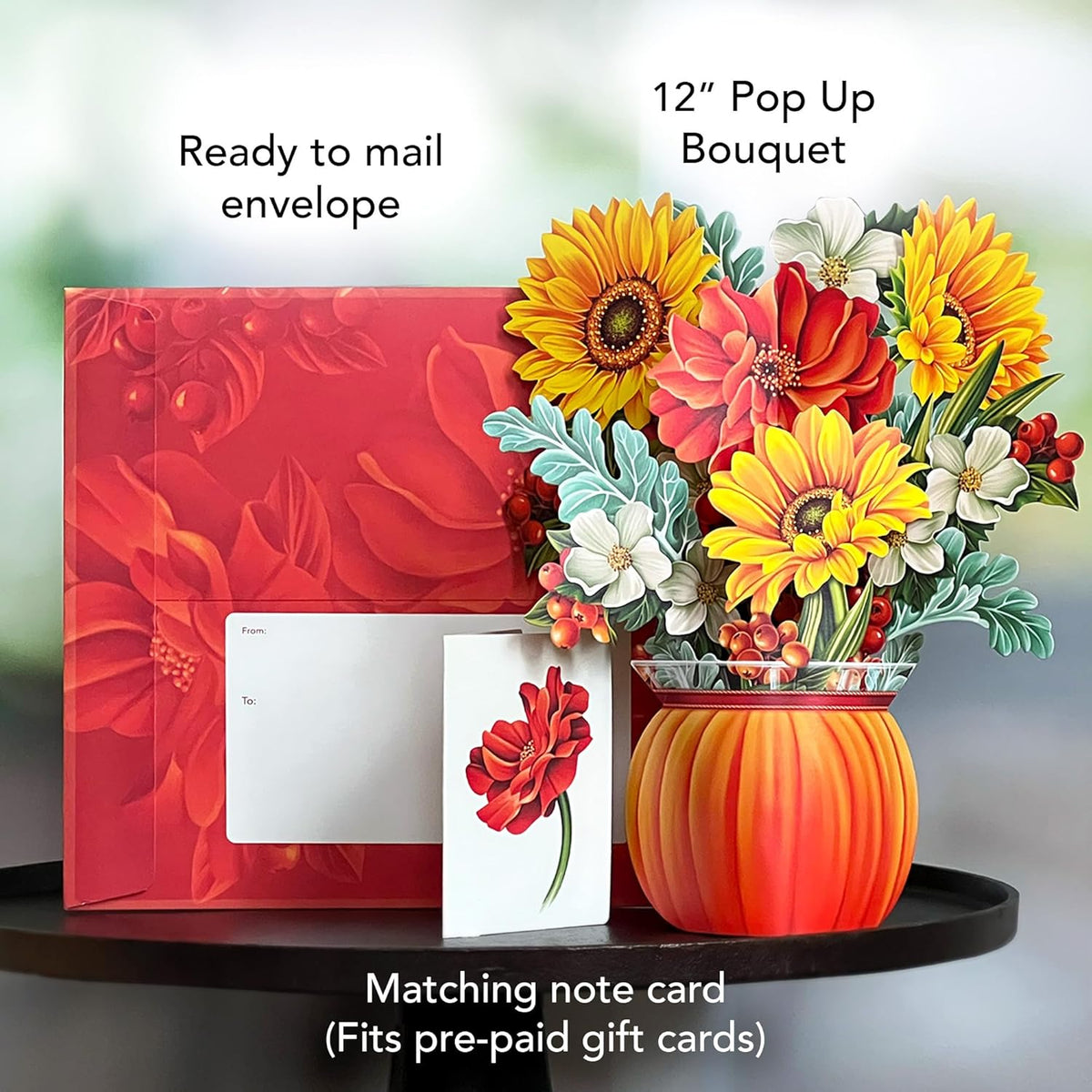 Freshcut Paper Pop Up Cards, Pumpkin Harvest, 12 Inch Life Sized Forever Flower Bouquet 3D Popup