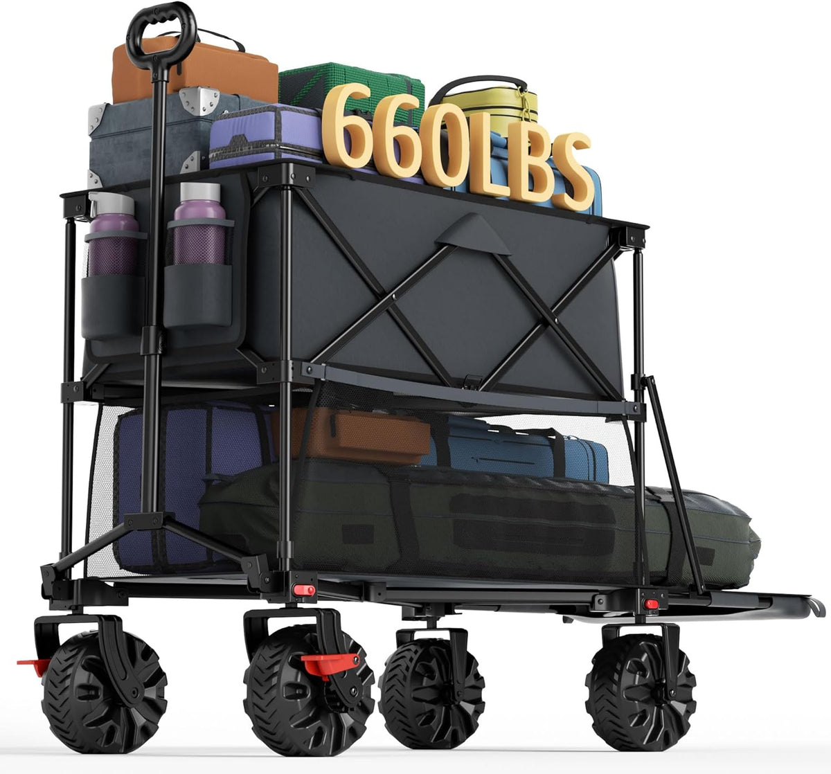 Portal Collapsible Large Double Decker Wagon with Brakes, 660lb Foldable Heavy Duty Utility Wagon