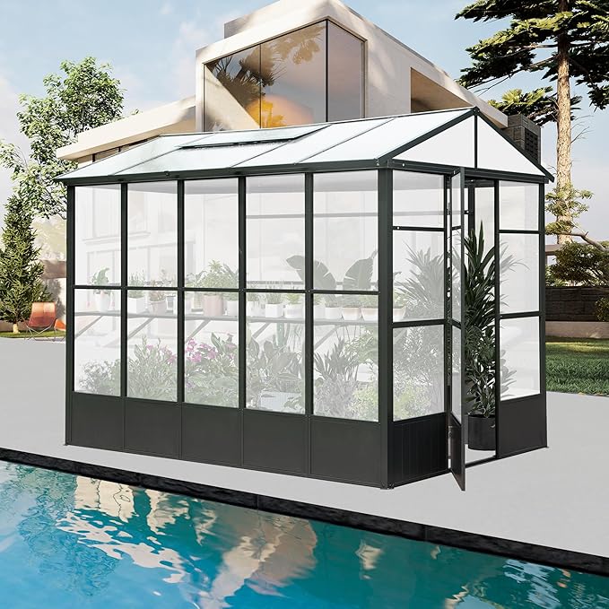 Domi 8x10FT Greenhouse, Polycarbonate Green House with Fully Auto Temperature Control Vent, Outdoor