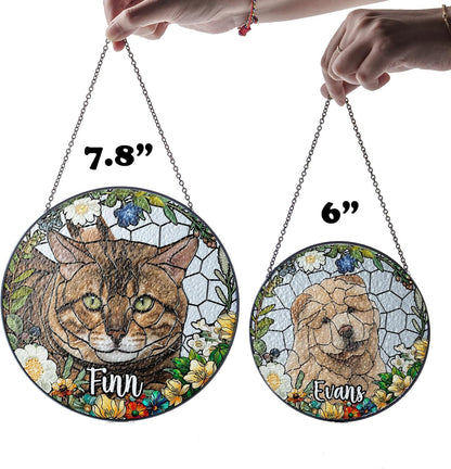 Personalized Pet Stained Glass Suncatcher Custom Name Dog Cat Photo Ornament Window Hanging