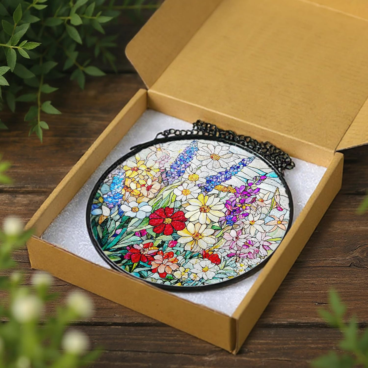 Stained Glass Window Hanging, 8 Inch Wildflower Stained Glass Suncatcher, Suncatchers for Windows