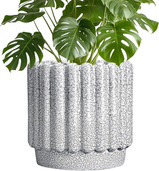 Ceramic Flower Pots - 9.6 Inch Indoor Planter, Decorative Ceramic Plant Pots with Drainage Hole