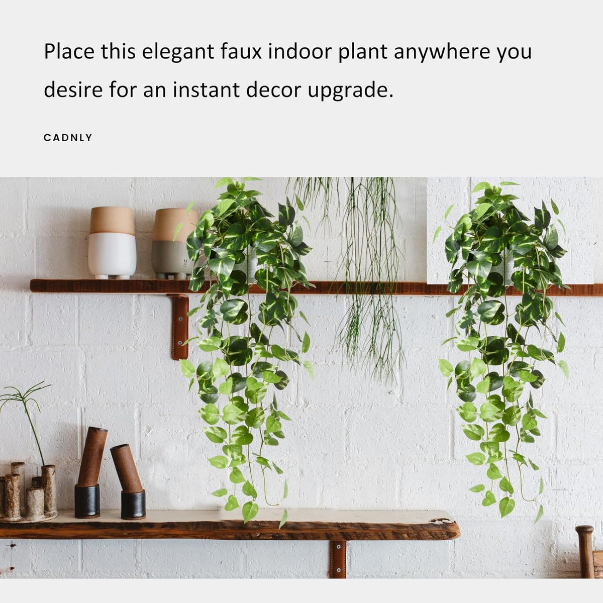 CADNLY Realistic Artificial Plants Indoor in Pot – Green Faux Hanging Plants Artificial Decor Fake