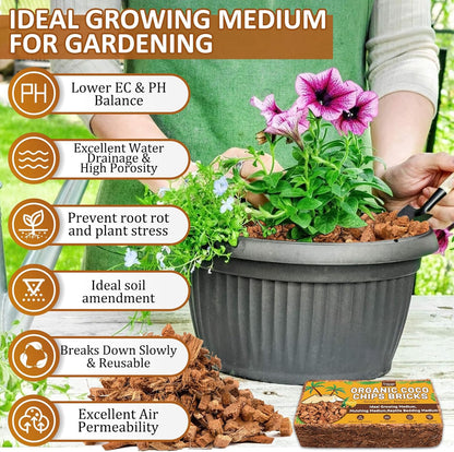 Legigo 10 Pack Coco Husk Chips- 11 LB 100% Organic Coconut Coir Chips Brick Potting Soil Mix with
