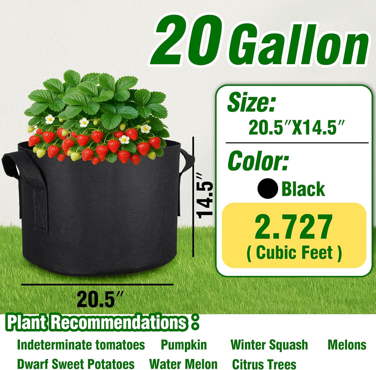 PHYEX 12-Pack 20 Gallon Grow Bags, Heavy Duty Fabric Pots with Handles, Reusable Plant Bags for