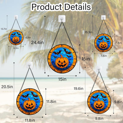 Stained Glass Window Hanging - Halloween Evil Pumpkin Suncatcher for Doors Window Garden Indoor