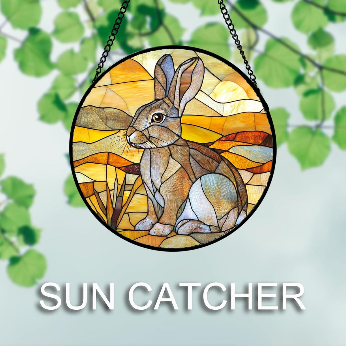 Stained Glass Window Hanging 4 Pcs Set Animals 9.8" - Desert Landscape Yellow Suncatcher Door