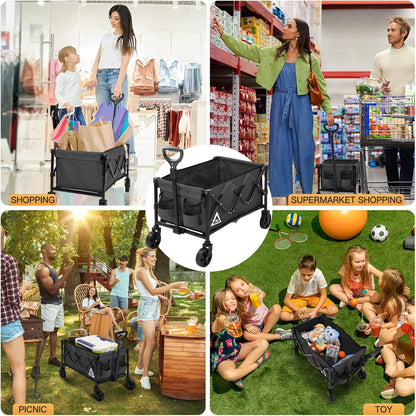 Wagon Cart Shopping Foldable Folding Collapsible with Wheels Big On Beach Garden Outdoor Grocery