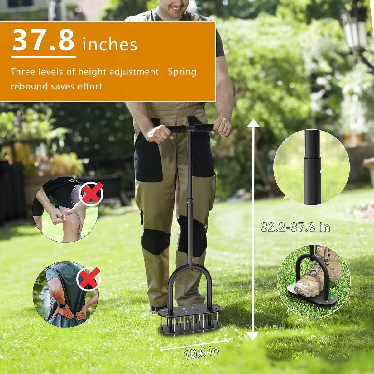 seasky Lawn Aerator Spike Metal Manual Dethatching Lawn Aerator Tool with 15 Iron Spikes