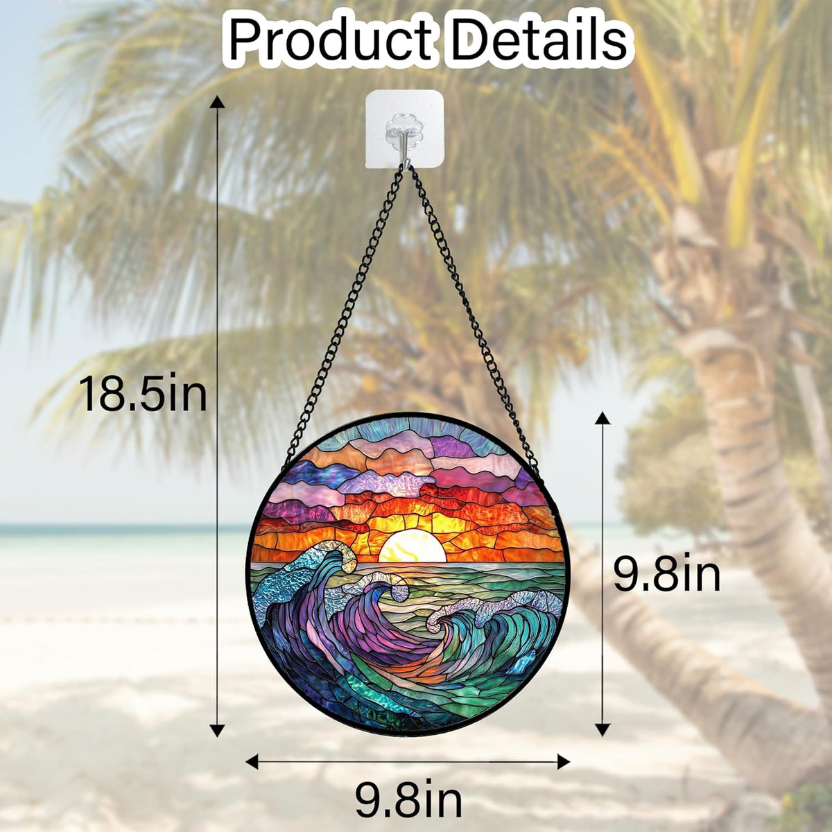 Stained Glass Window Hanging, Clouds and Sea Waves Suncatcher Diamond Glass Panel Hangings Scenery
