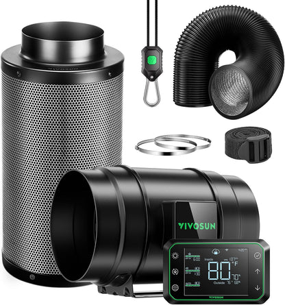 VIVOSUN Smart Air Filtration PRO G8 Kit 8", AeroZesh G8 Inline Duct Fan w/GrowHub E42A Temp.