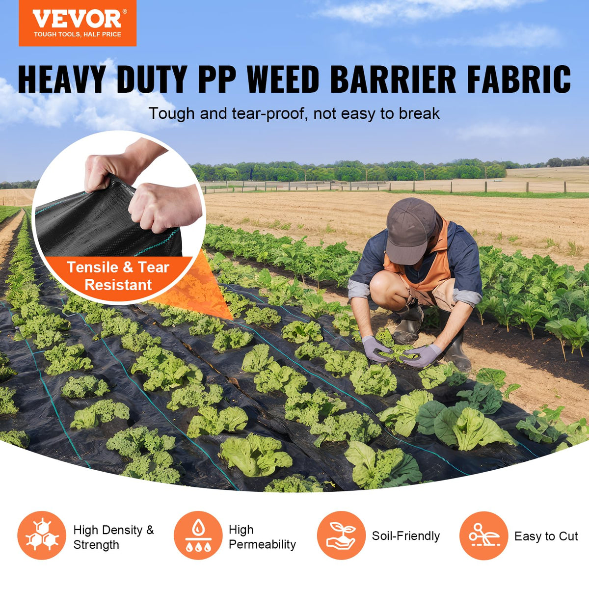 VEVOR 4FTx300FT Premium Heavy Duty Weed Barrier Landscape Fabric, 3.2OZ Woven Geotextile Fabric