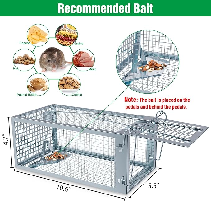 2 Packs Humane Rat Trap Outdoor, Wanqueen Humane Mouse Traps Indoor for Home, Small Rodent Chipmunk