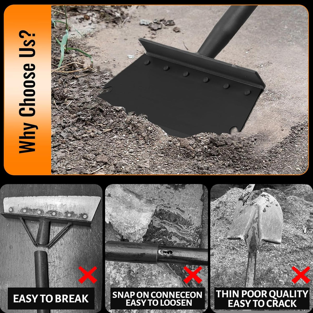 Garden Flat Shovel Scraper, Multifunctional Garden Cleaning Shovel with 59 Inch Long Handle, Heavy