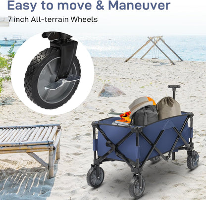 Collapsible Wagon, Beach with Big Wheels for Sand, Grocery Wagon All-Terrain Wheels Garden Grocery