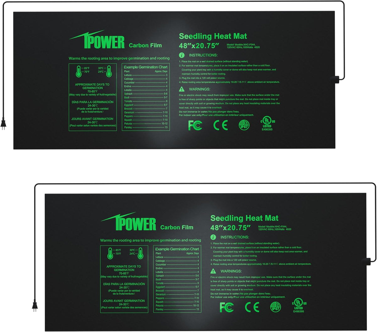 iPower GLHTMTPROLX2 2 Pack Upgraded Carbon Film 48" x 20.75" Seedling Heat Mat Durable Waterproof