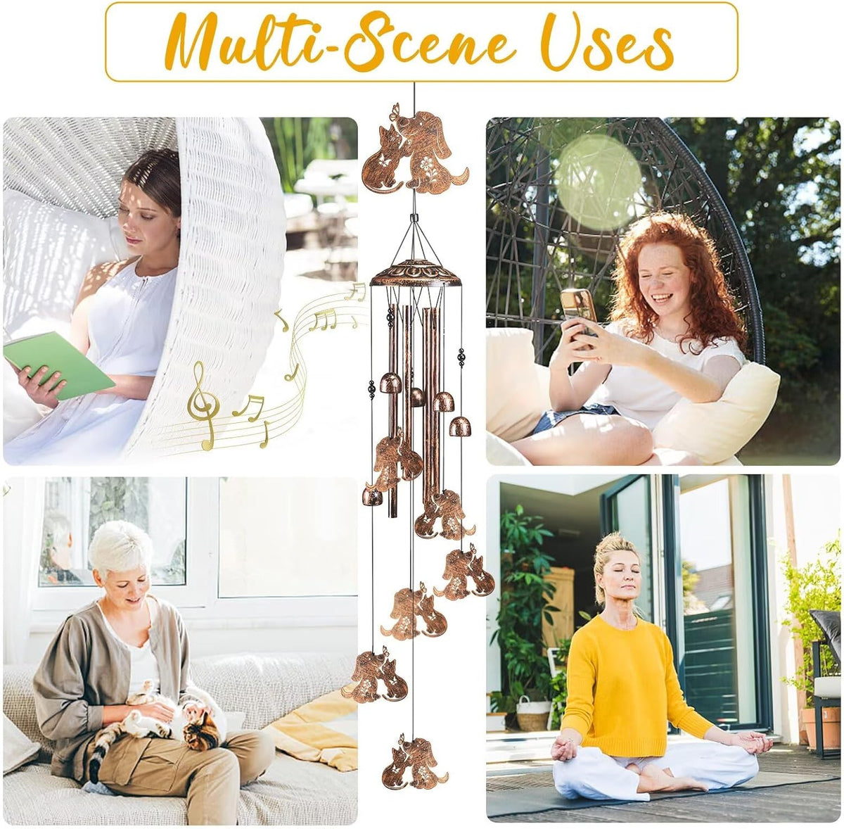 Cat Dog Wind Chimes for Outside,Gardening Gifts for cat Dog Lover，Women，Men，Mom，Birthday Party