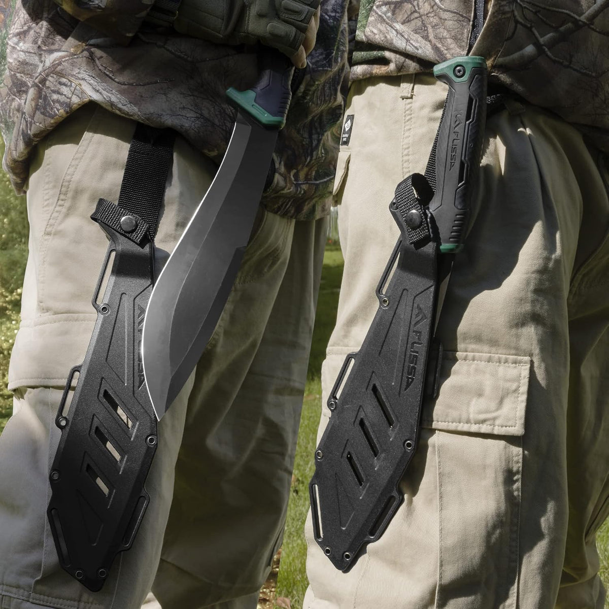 FLISSA Machete, 11'' Fixed Blade Camp Knife, Bolo Machete for Clearing Brush, Patented Shock