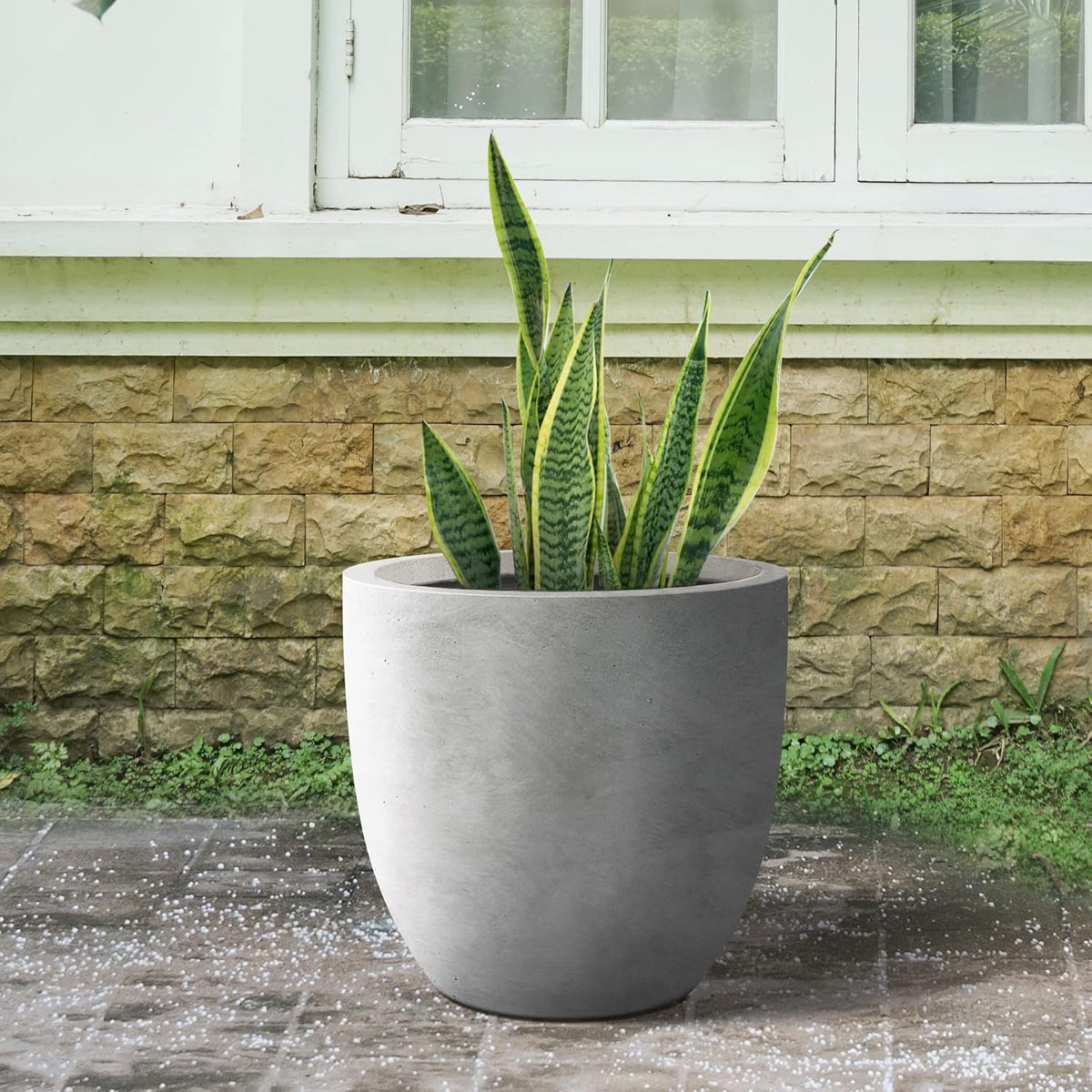 Kante 18 Inch Dia Round Concrete Planter, Indoor Outdoor Large Plant Pot with Drainage Hole and