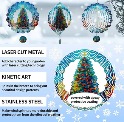 3D Christmas Tree Wind Spinners for Yard and Garden Christmas Decor 12 Inch Outdoor Metal Hanging
