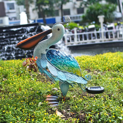 HONGLAND Solar Metal Pelican Statues Garden Sculpture & Statues, 17 Inch Glass Outdoor Pelican Yard
