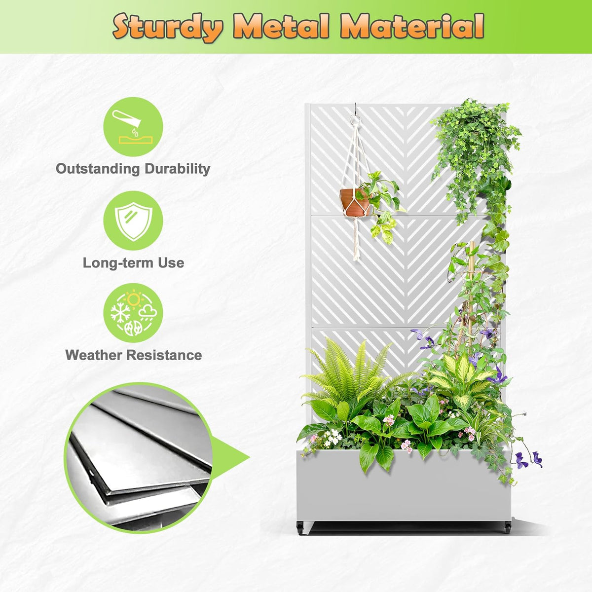 Metal Raised Garden Bed with Trellis, 2-in-1 Planter Box & Privacy Screen for Climbing Plants