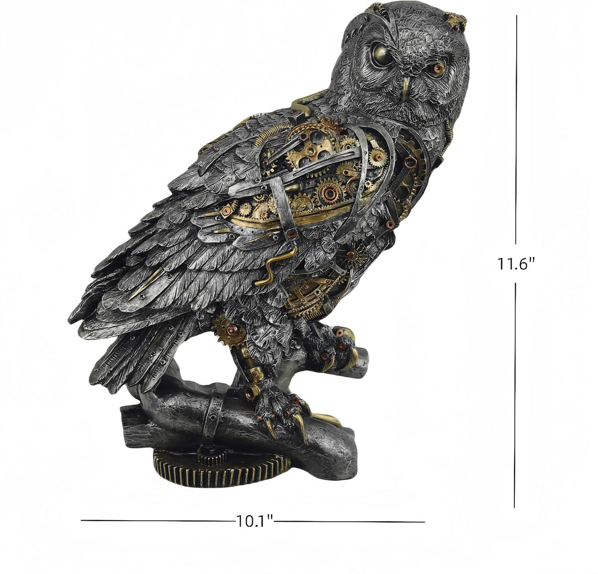 Steampunk Owl Statue 11.6'' H Metallic Silver and Gold Gothic Collectible Animal Figurine Wisdom
