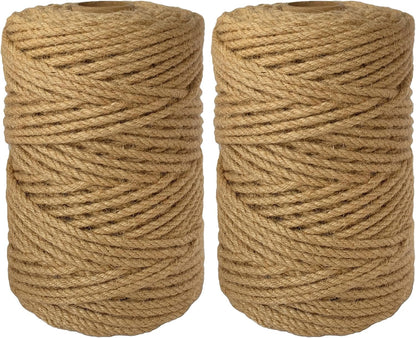2-Pack Natural Jute Twine Rope, 5mm x 656ft Heavy Duty & Eco-Friendly - for Crafts, Gardening, Cat
