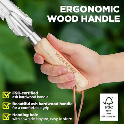 WORKPRO Hand Weeder Puller, 5-in-1 Stainless Steel Garden Trowel with Wooden Handle,Gardening