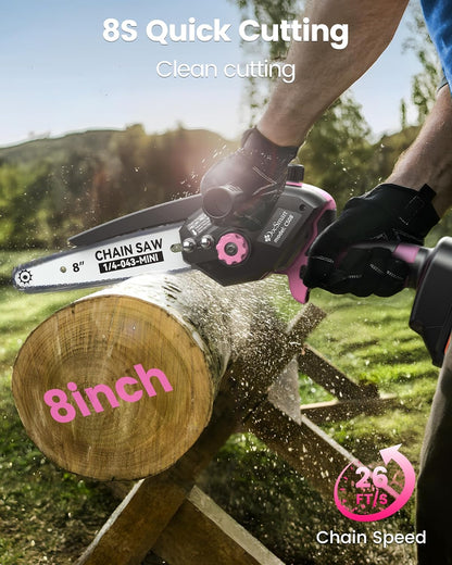 Mini Chainsaw Cordless, 8 inch & 6 inch Electric Chain Saw with 2 Pack Rechargeable Batteries