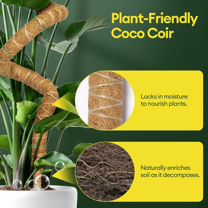 3-Pack 28” Bendable Moss Pole Monstera Plant Support for Climbing Indoors Plants, Coir Moss Poles