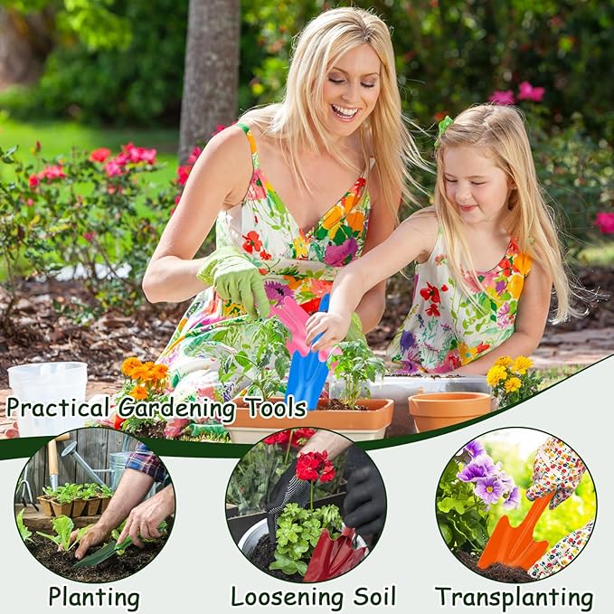 18 Pcs Colorful Garden Shovels Small Metal Hand Trowel Set for Gardening Teens Adults Mini Digging