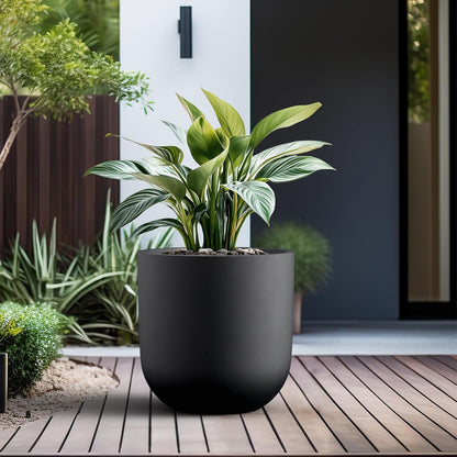 Kante 16.5" Round Concrete Planter, Large Cylinder Plant Pot with Curved Bottom and Drainage Hole