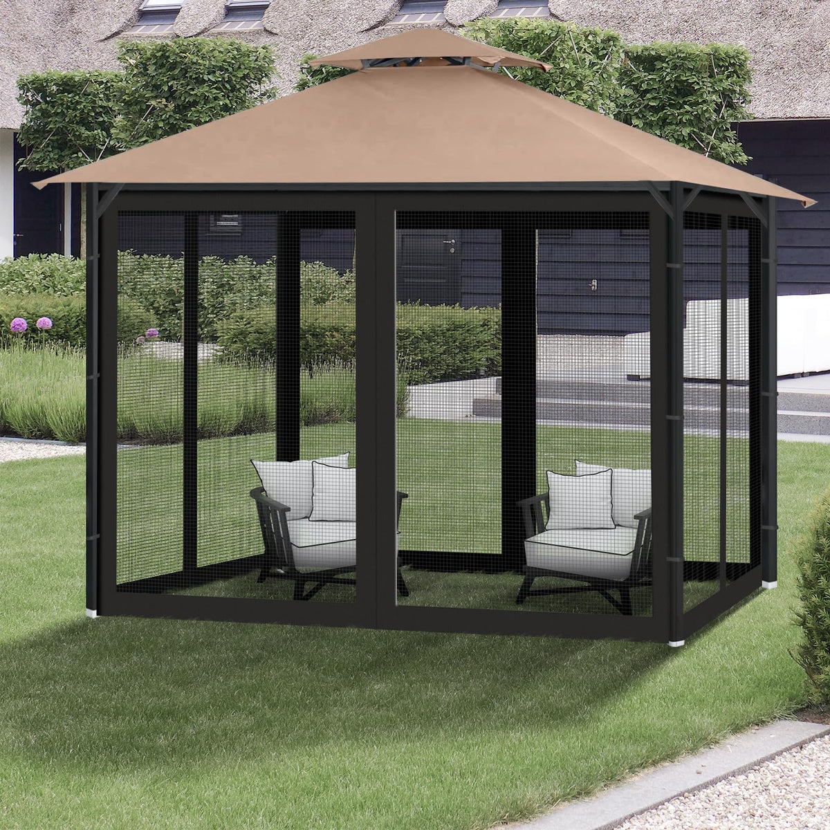 Gazebo Universal Replacement Mosquito Netting, 10' x 10' Outdoor Canopy Net Screen 4-Panel Sidewall