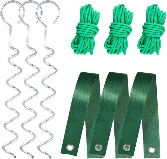 A Tree Support kit for straightening Trees, which Includes Supporting Metal Stakes and Ropes. It