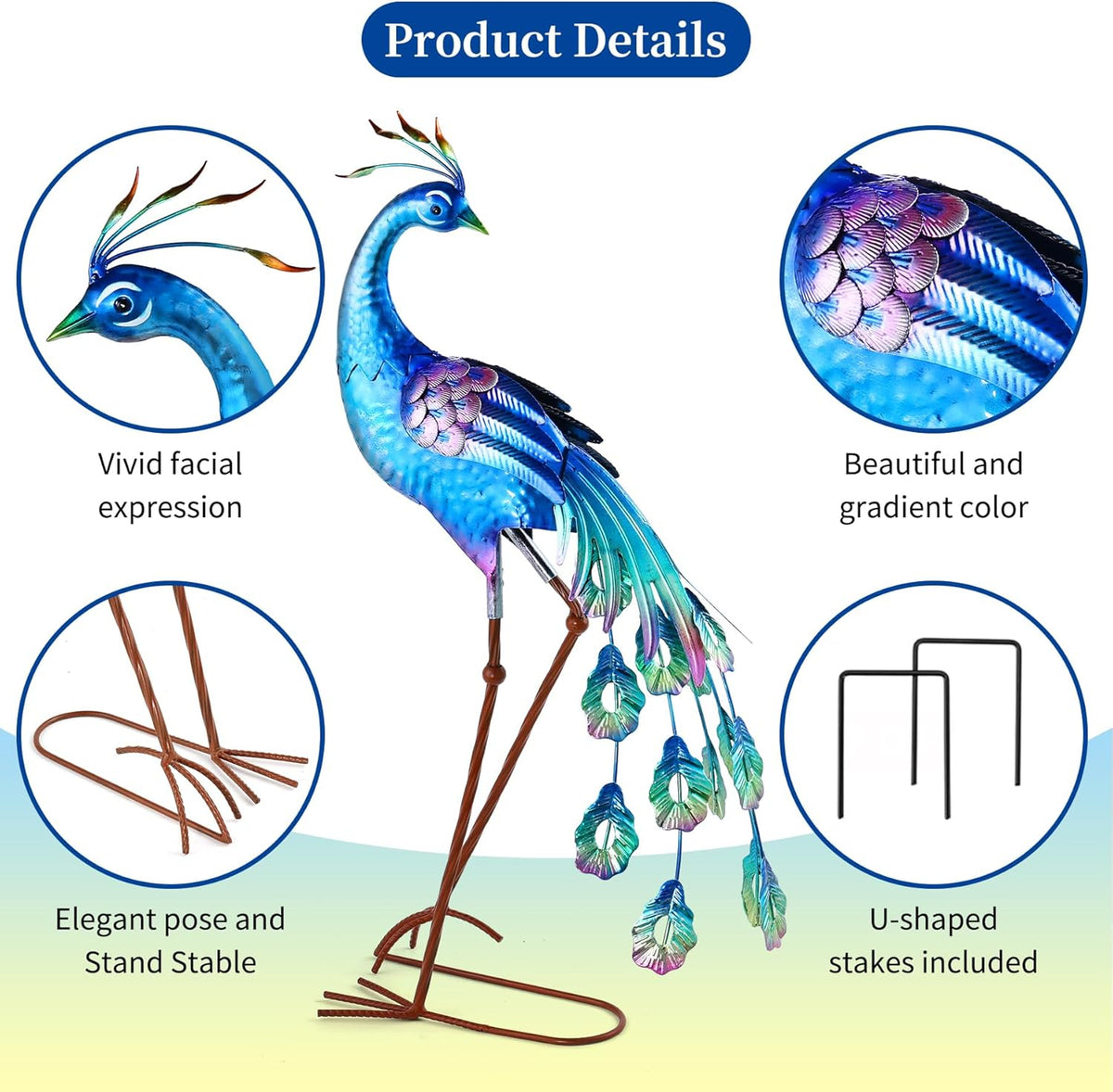 chisheen Metal Peacock Statue Garden Decor Yard Art Decoration Outdoor Sculpture,Set of