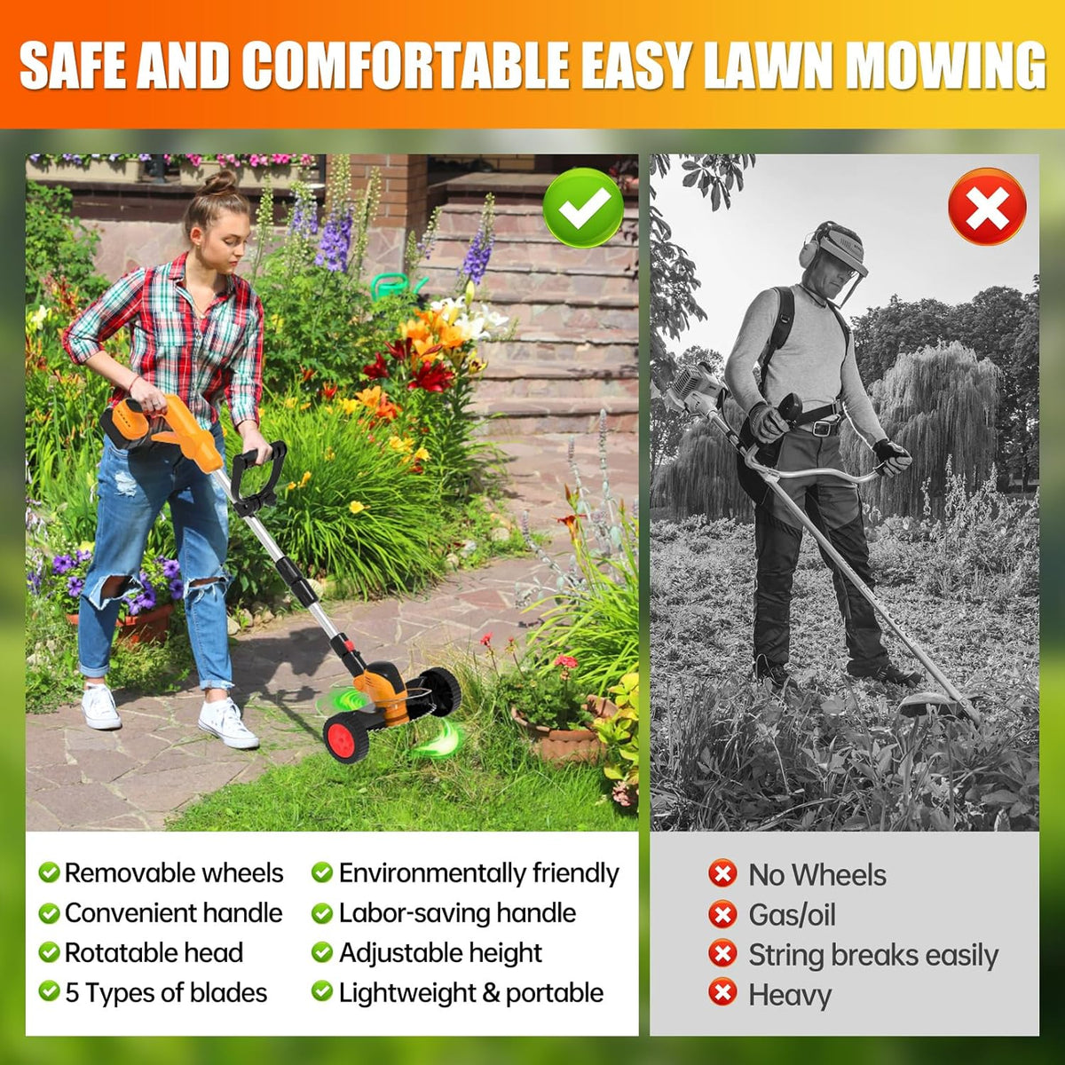 Electric Weed Wacker Eater Cordless String Trimmer Battery Powered, 21V/4000mAh Grass Trimmer
