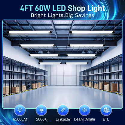 hykolity 1 Pack 4FT Linkable LED Shop Light for Garage, 6500lm, 4FT 60W Utility Light Fixture