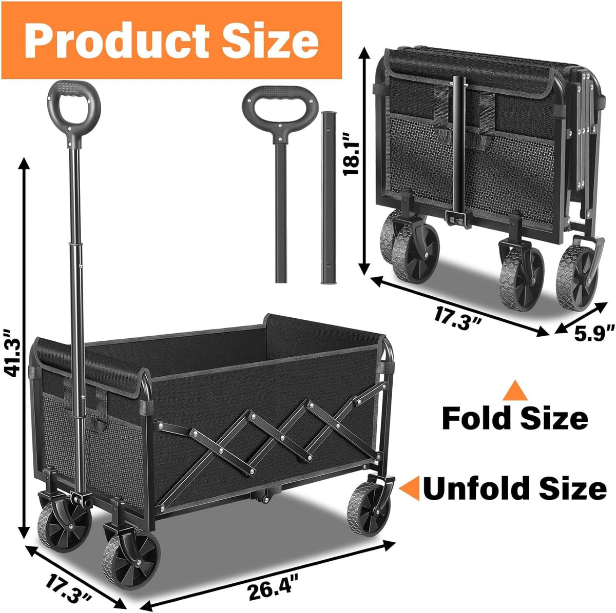 Wagons Carts Foldable, Collapsible Wagon Cart with Wheels - Beach Wagon Cart with Wheels for Sand