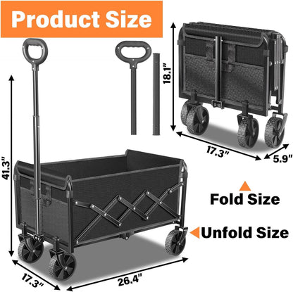 Wagons Carts Foldable, Collapsible Wagon Cart with Wheels - Beach Wagon Cart with Wheels for Sand