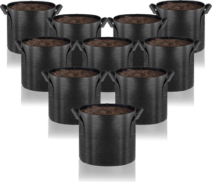Gardenera Thickened Nonwoven Fabric Grow Bags - 10-Pack 2 Gallon Planters with Handles, Perfect for