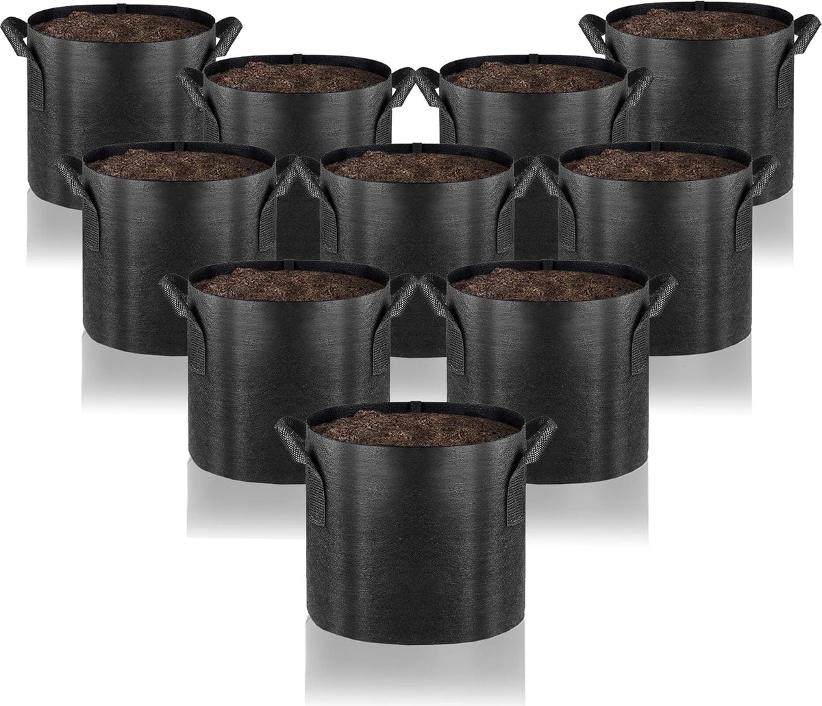 Gardenera Heavy Duty Grow Bags - 10 Pack of 5 Gallon Nonwoven Fabric Plant Pots with Sturdy