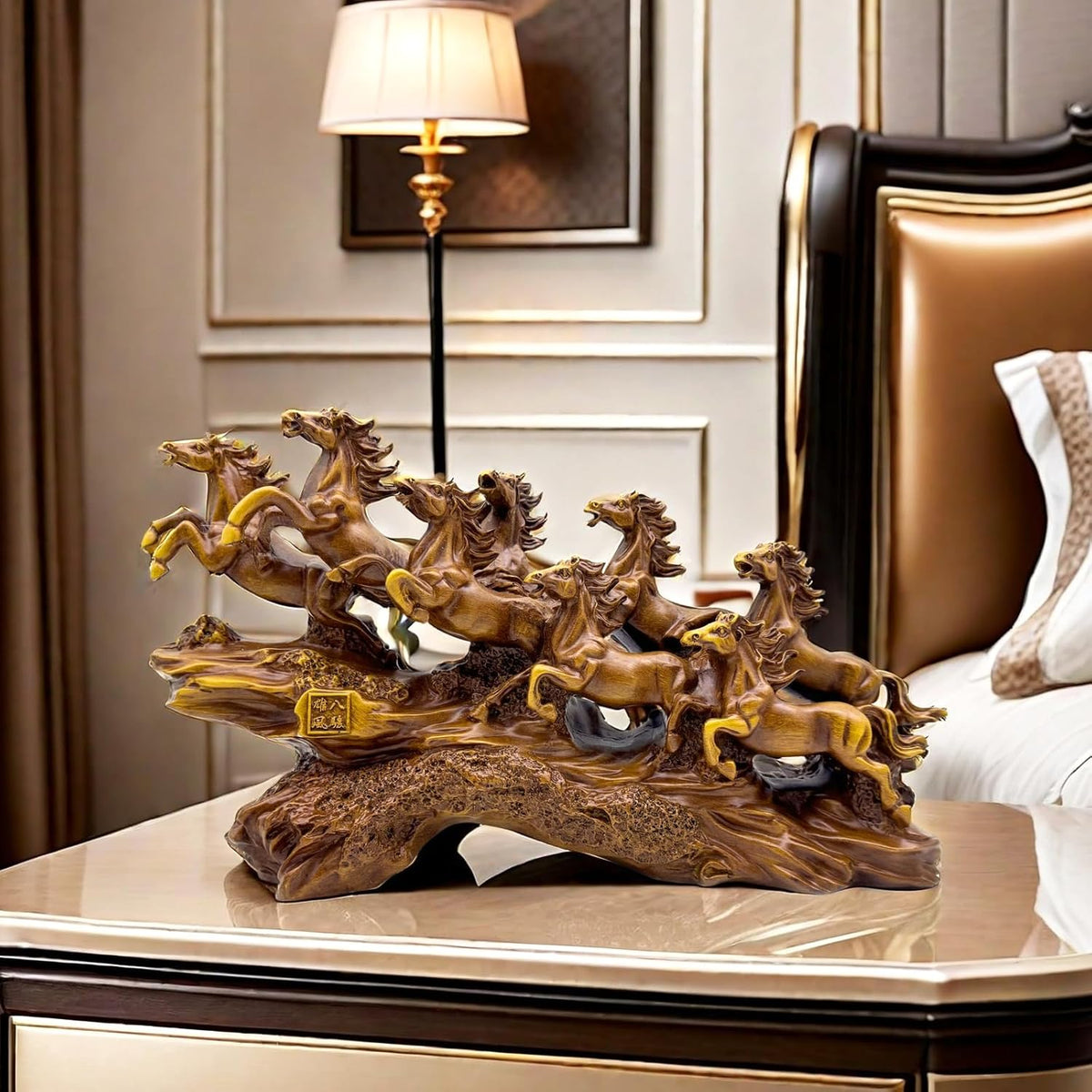 13.7 Inch Chinese Feng Shui Running Horses Statue Sculpture Frgurines Good Lucky Gift for FengShui