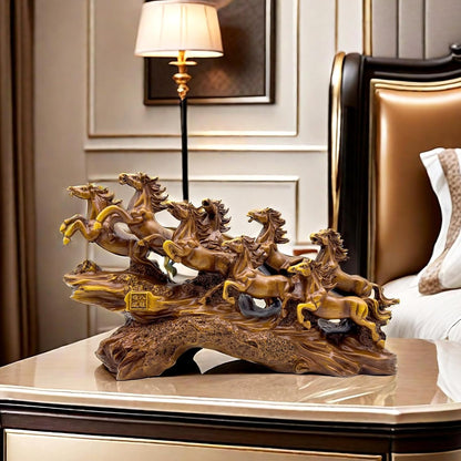 13.7 Inch Chinese Feng Shui Running Horses Statue Sculpture Frgurines Good Lucky Gift for FengShui