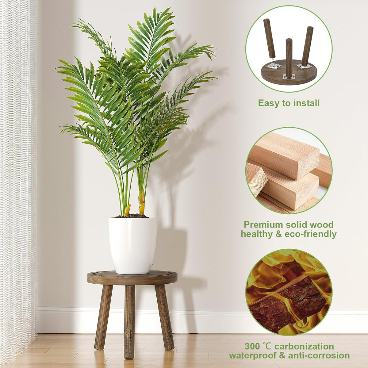 3-Pack Wood Plant Stands Indoor, Single Plant Stand for 6-12 Inch Pots, Mid-Century Modern Plant