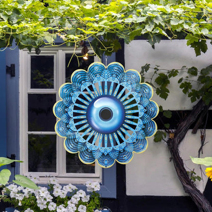 Blue Evil Eye Hanging Wind Spinners Outdoor Metal Evil Eye Decor Mandala 3D Stainless Steel Wind