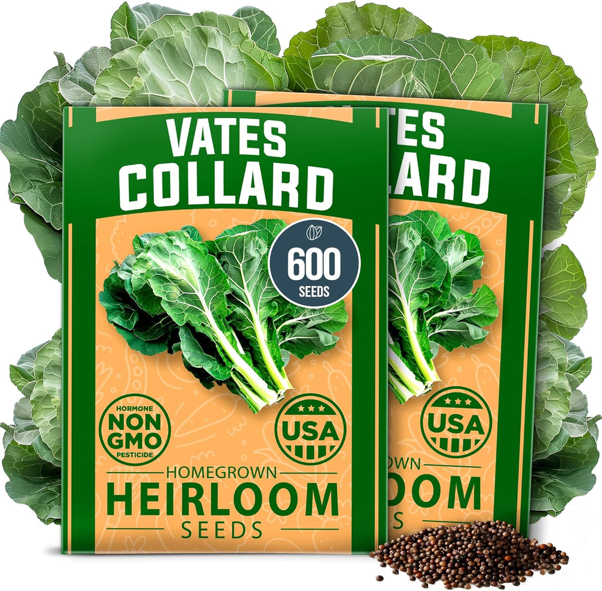HOME GROWN Collard Green Seeds - 2 Pack - 600 Seeds for Fall Planting - High Germination