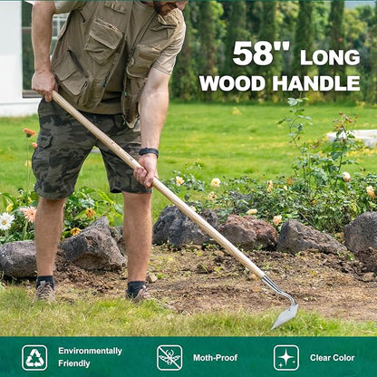 Berry&Bird Flat Edge Garden Hoe, 58'' Hoes Garden Tool with Long Wood Handle, Stainless Steel