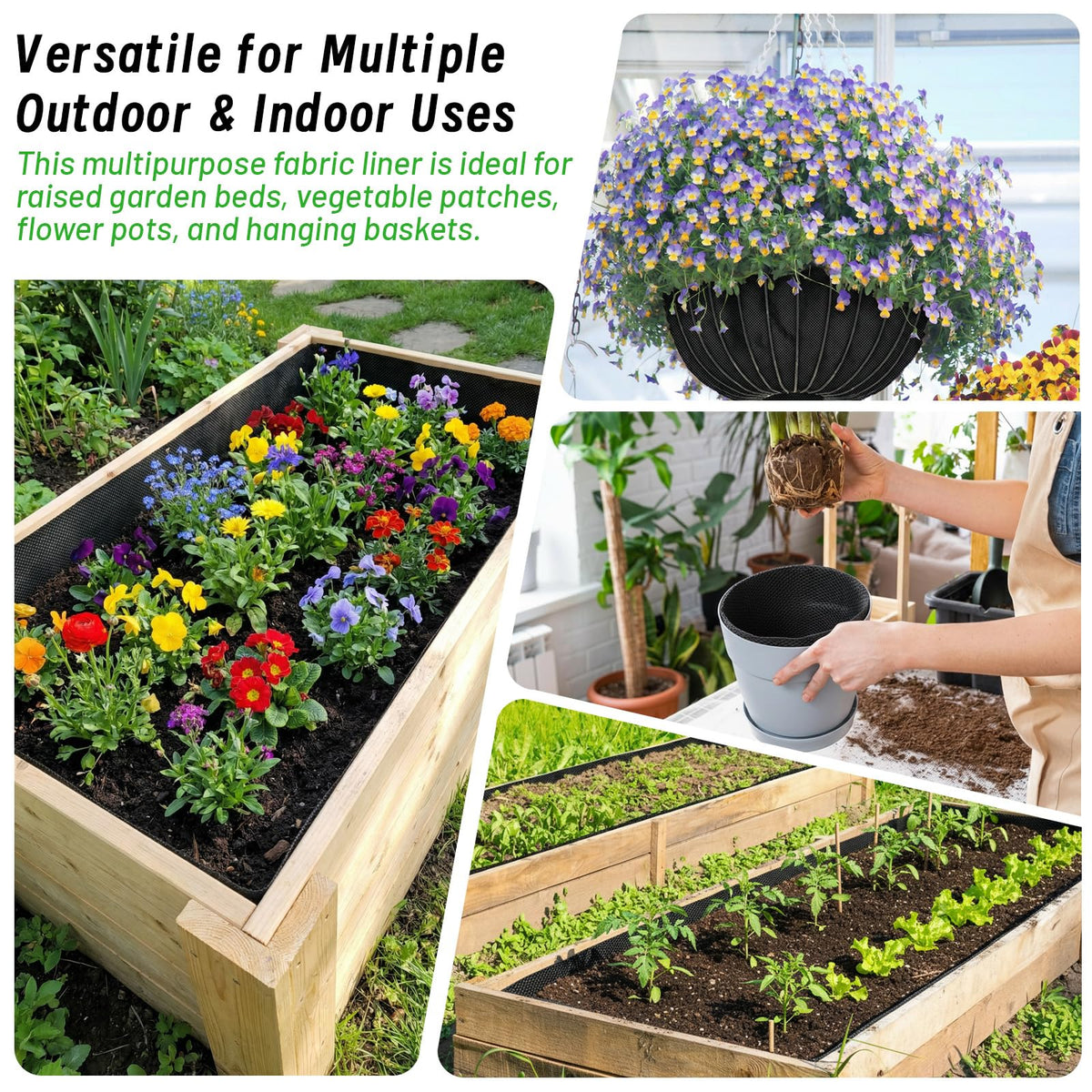 EcoBrisa 2PCS 63 x 114IN Raised Garden Bed Liner, Non Woven Fabric for Large Veg Trough, Cuttable