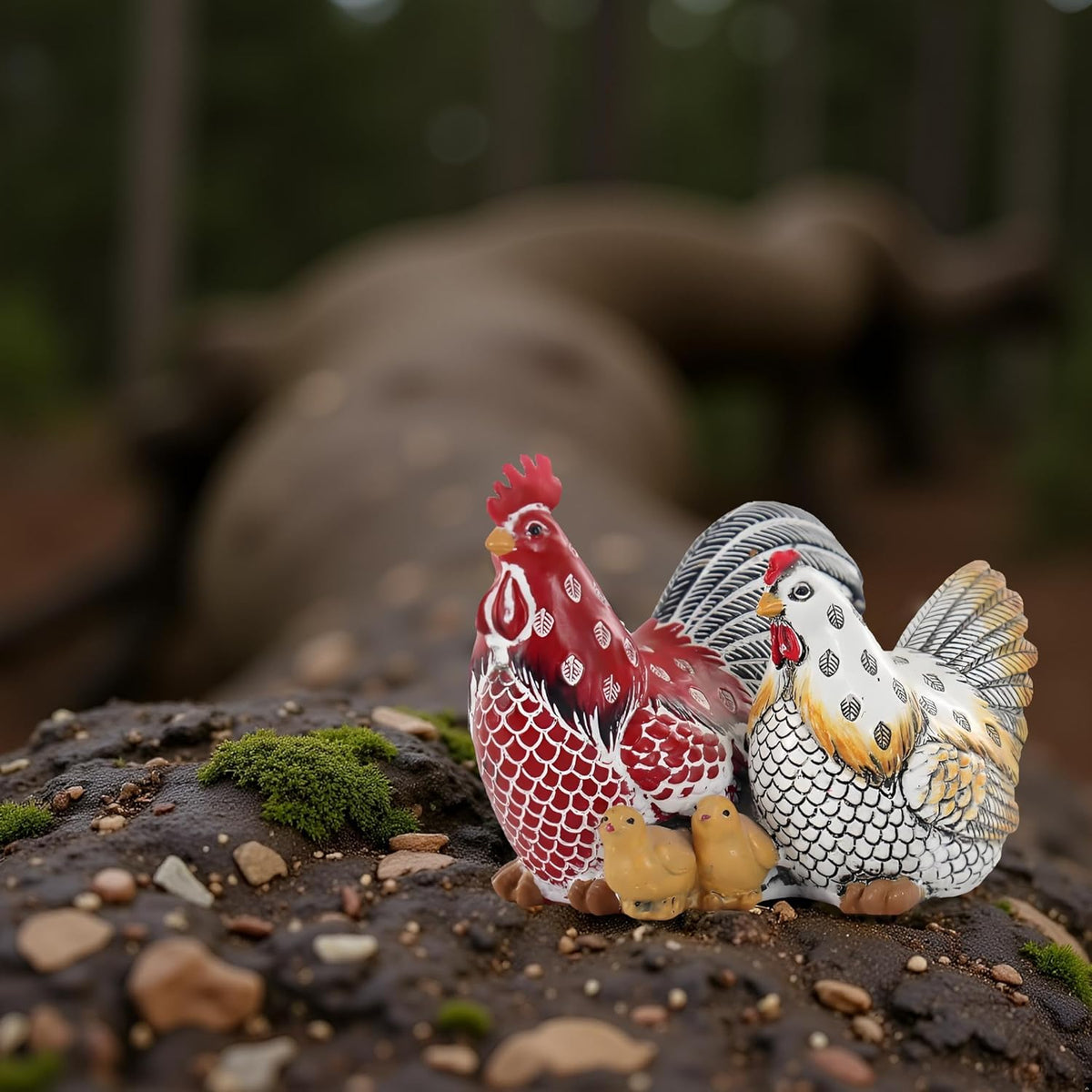 Chicken Family Decorative Sculpture, Indoor/Outdoor Outdoor Garden Statue,Rooster, Hen, Chick